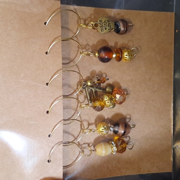 Wine Charms "Bronze Musica". 3/4" hoops. Hand crafted set of 6. - Picture 2 of 3